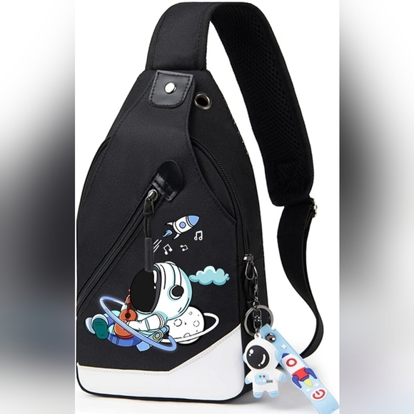 Other - New! Astronaut With Guitar Rocket Black Sling Bag Backpack Kids Cartoon Fun